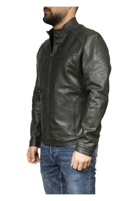 Dark green zip leather jacket PK BY PASKAL | 767NAPPA-NATUR